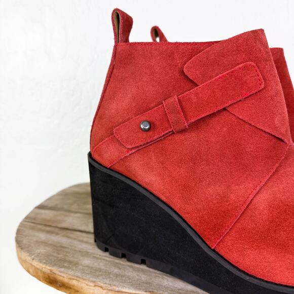 Eileen Fisher Tinker Leather Suede Wedge Ankle Boots Rust Brick Red sz 9.5 NEW - Picture 3 of 10